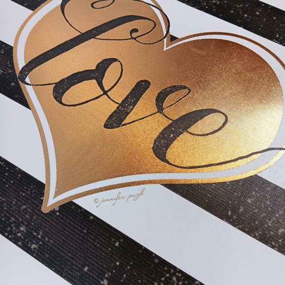Jennifer Pugh NWT Canvas Wall Art Decor Love Heart Graphic Black White Gold - Picture 12 of 16